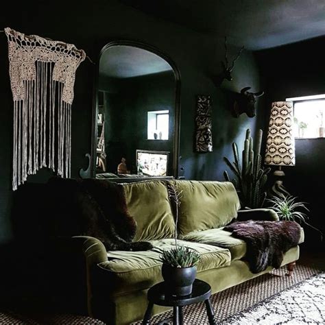 hunter | Dark living rooms, Green sofa living room, Master bedrooms decor