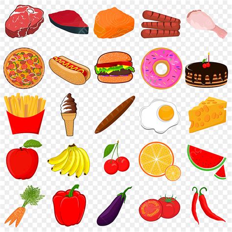 Food Collection Vector PNG Images, 25 Colorful Food Set Illustration ...