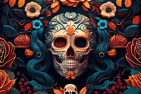 Dia De Los Muertos Background Day of the Dead Art Decoration, Bones ...