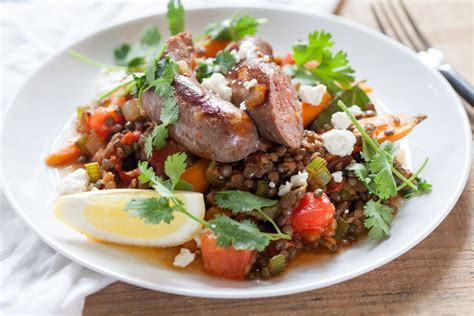 Recipe: French Lentils with Sautéed Summer Vegetables & Lamb Sausage - Blue Apron