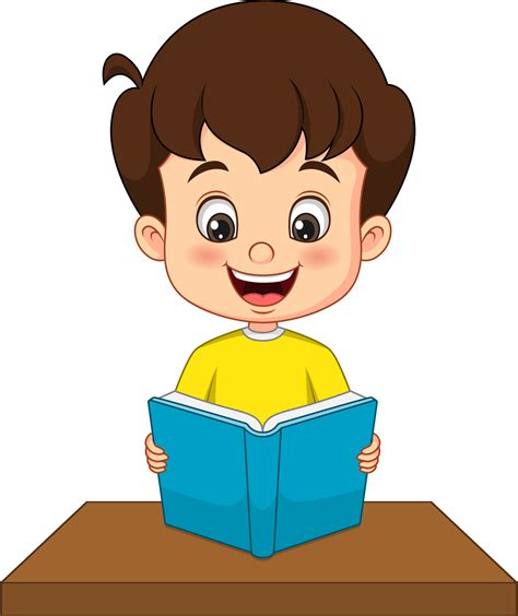 Cartoon little boy reading a book on the desk 13041639 Vector Art at ...