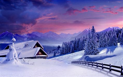 landscape, Winter, Snow, Mountain, Trees, Sky, Cabin Wallpapers HD / Desktop and Mobile Backgrounds