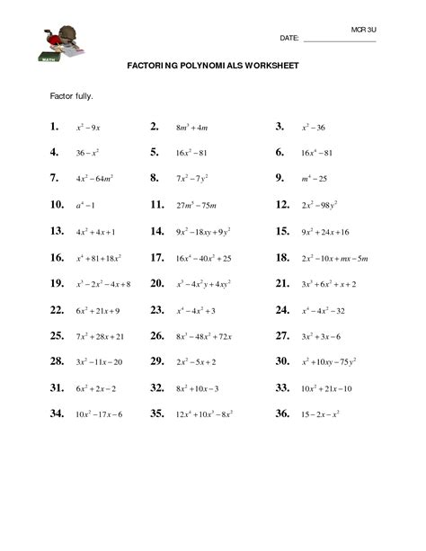 Factoring Polynomials Worksheet Grade 8 - Walter Bunce's Multiplication Worksheets