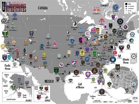 Soccer clubs from MLS to the third levels of US... - Maps on the Web