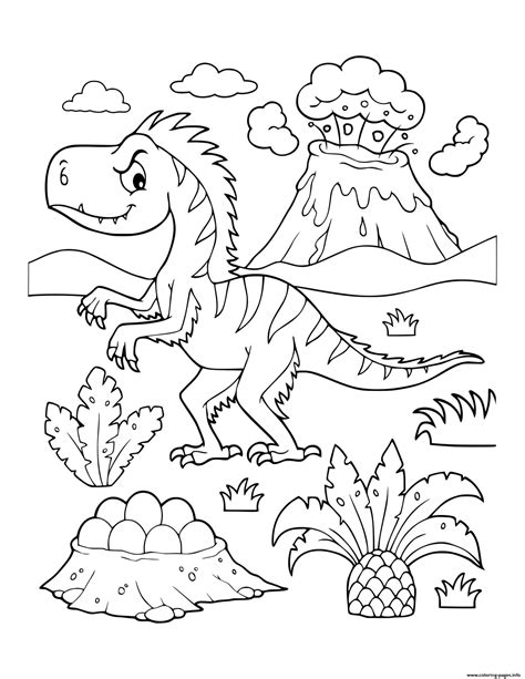 Dinosaur Prehistoric Feathered Dinosaur Erupting Volcano Coloring Page | My XXX Hot Girl