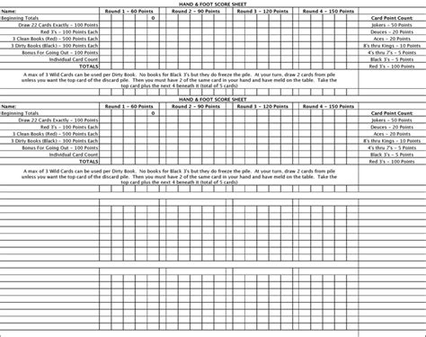 Hand and Foot Score Sheet - Template Free Download | Speedy Template