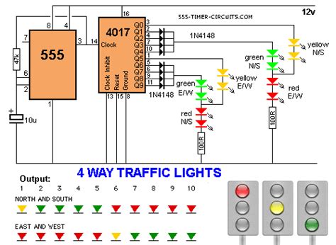 4-way traffic lights with seven-segment countdown timer (constructed in ...