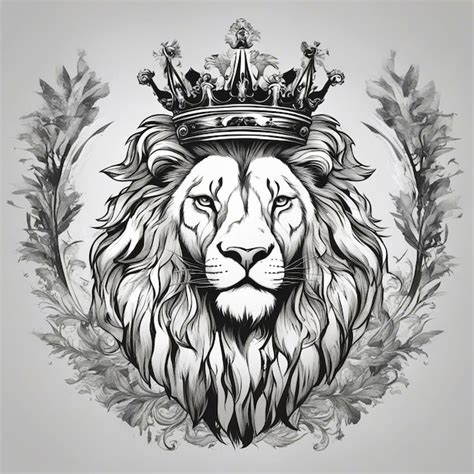 Premium Photo | Lion head with crown elegant and noble logo black and white sticker seal