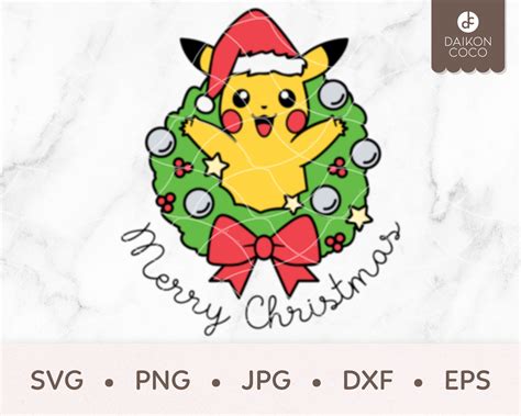 Pikachu Christmas SVG, Pikachu Santa Svg, Pikachu Wreath SVG, Pokemon SVG, Svg Png Jpg Dxf Eps ...