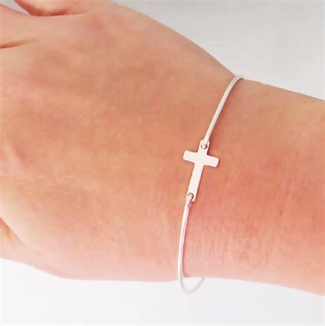 Sterling Silver Cross Bracelet Women Sideways Cross Bracelet - Etsy