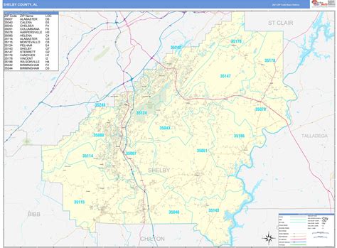 Shelby County, AL Zip Code Wall Map Basic Style by MarketMAPS