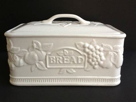 White Ceramic Bread Box, Made in Portugal, Fruit Motif | Ceramic bread box, Bread boxes, White ...