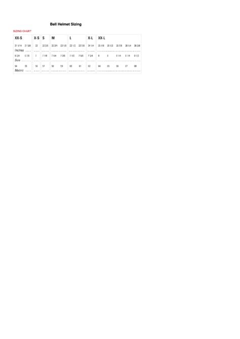 Bell Helmet Sizing Chart printable pdf download