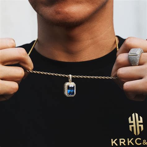 September Birthstone Sapphire Gemstone Pendant Necklace in 14K Gold for Men-KRKC – krkc&co