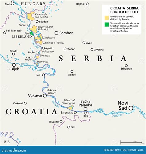 Croatia-Serbia Border Dispute, with Liberland and Verdis, Political Map Stock Vector ...