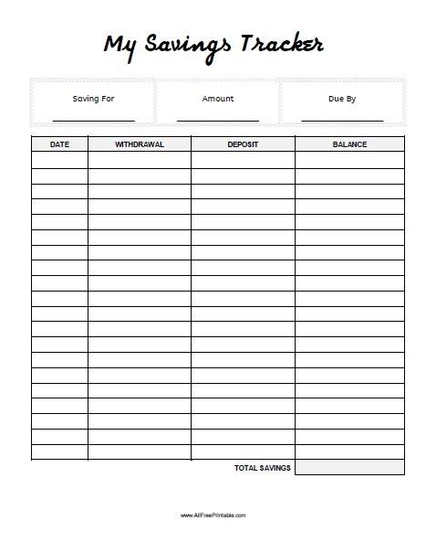 Savings Tracker Free Printable - PRINTABLE TEMPLATES