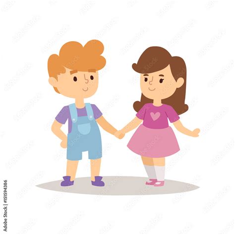 Children happy couple cartoon relationship characters lifestyle vector illustration girl and boy ...