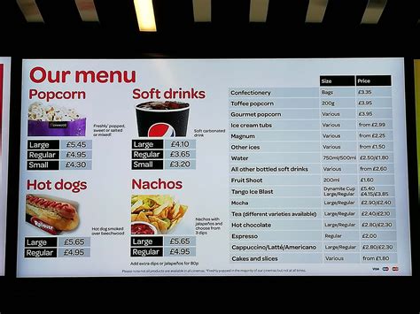 Cineworld Food Menu