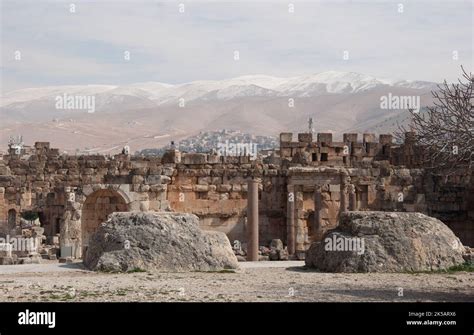 Snow-capped, Anti-Lebanon Mountains , from the Great Court, Heliopolis, Roman Remains, Baalbek ...