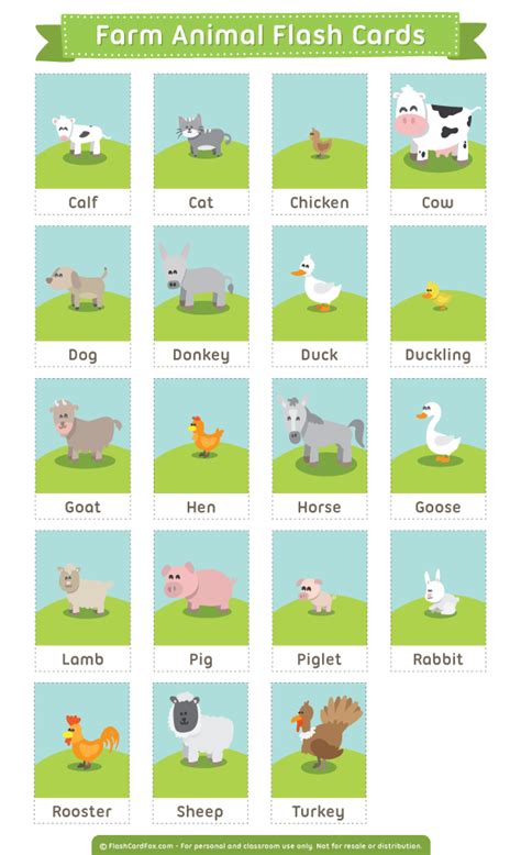 Printable Farm Animals Flash Cards