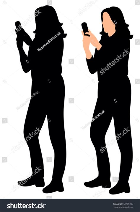 Isolated Silhouette Girl Phone Stock Vector (Royalty Free) 661406983 ...