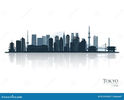 Tokyo Skyline Silhouette with Reflection. Stock Vector - Illustration ...