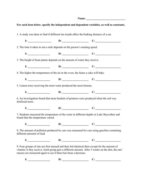 Identify The Variables Worksheets