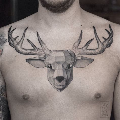 Deer Dotwork Chest tattoo for Men - Best Tattoo Ideas Gallery