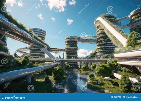 Utopian Future City, with Sleek and Modern Architecture Reflecting ...