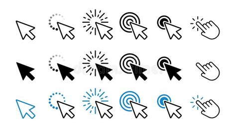 Computer Mouse Click Cursor Black, White and Blue Arrow Icons Set. Vector Stock Vector ...