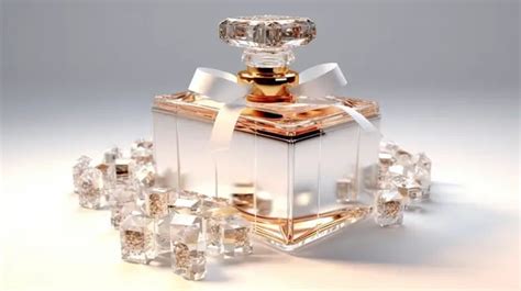 Elegant Perfume Bottle With Diamond Embellishments And White Pedestal On White Backdrop In 3d ...