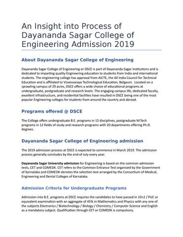 Dayananda Sagar College of Engineering Admission 2019 by jagadeesh - Issuu