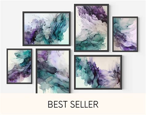 Purple Teal Gallery Wall Art Set of 6 Watercolor Prints - Etsy