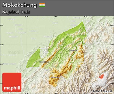 Free Physical Map of Mokokchung, lighten