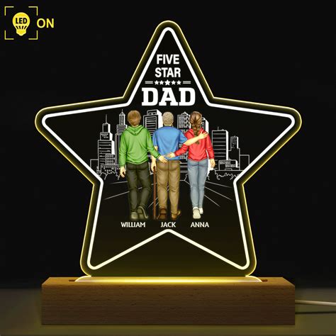 Five - Star Dad - Gift For Fathers - Personalized 3D Led Light Wooden - Wander Prints™