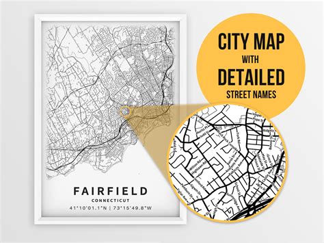 Printable Map of Fairfield Connecticut CT United States With - Etsy