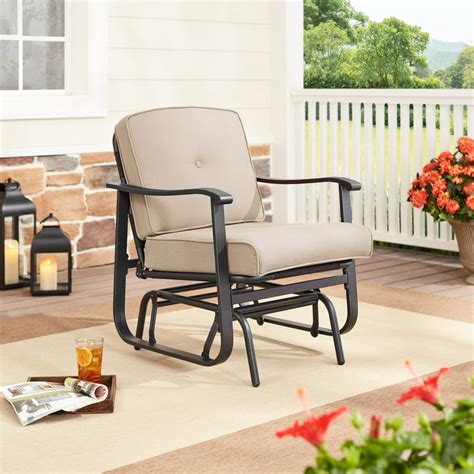 Mainstays Belden Park Cushion Steel Outdoor Glider Chair - Beige/Black - Walmart.com - Walmart.com