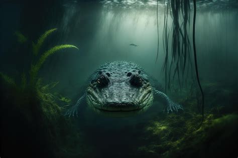 Premium AI Image | Underwater terrible alligator in the swamp