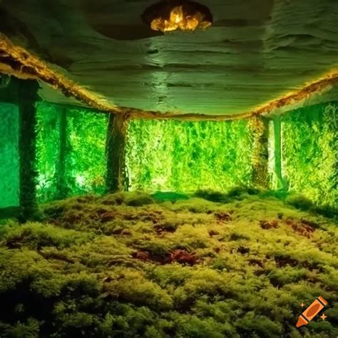 Room covered with green moss