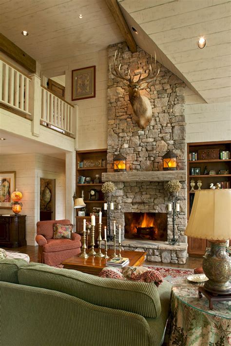 50+ Most Amazing Rustic fireplace Designs Ever | Vaulted ceiling living ...