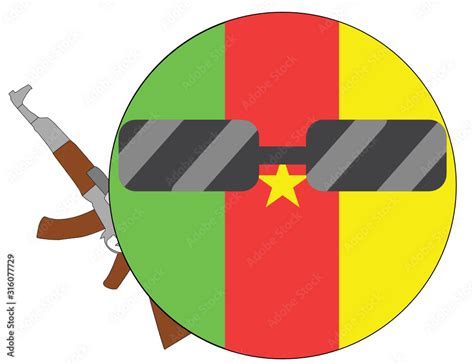 Cool Cameroon flag emoji. Round Cameroonian flag emoticon wearing sunglasses and holding a ...