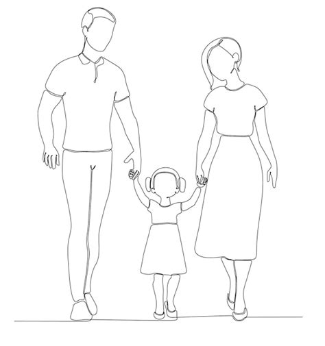 Premium Vector | Happy family in continuous line art drawing style. front view of parents with ...