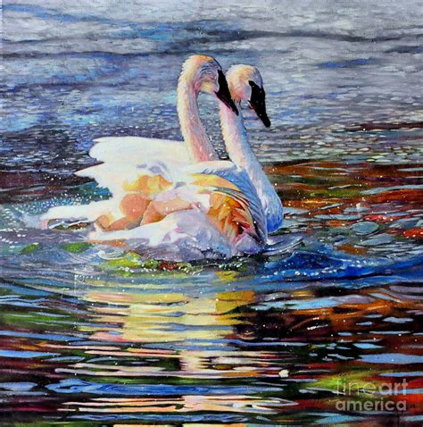 Two Swans in Love 2 Painting by Kelly McNeil