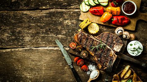 HD wallpaper: grilled food and sliced spices on brown wooden table ...