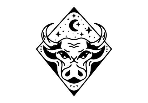 Premium Vector | Bull head Black and white line art mono line tattoo