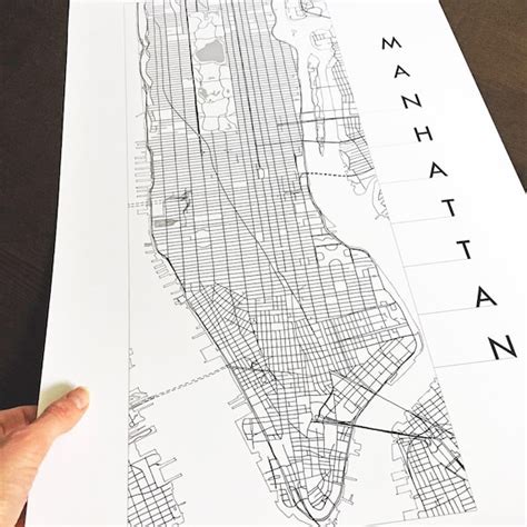 MANHATTAN Street Map City Map Drawing Black Grey Ink Art