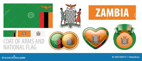 Vector Set of the Coat of Arms and National Flag of Zambia Stock Vector ...