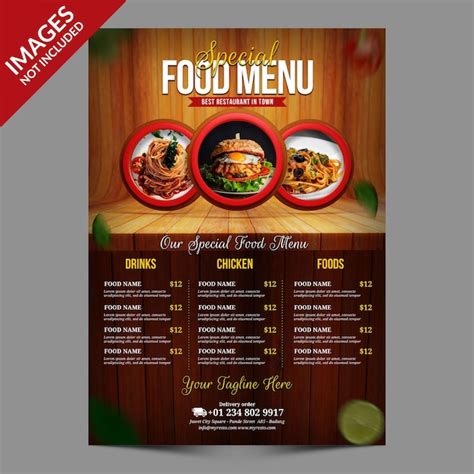 Premium PSD | Restaurant Food Menu with Wood Background Template