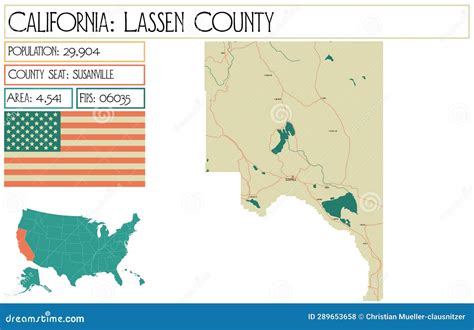 Map Of Lassen County In California State On White Background. Single ...