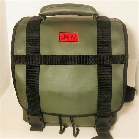 Hugo Boss Messenger Bag Carry-on Backpack Laptop Khaki Green Neoprene | eBay | Black leather ...